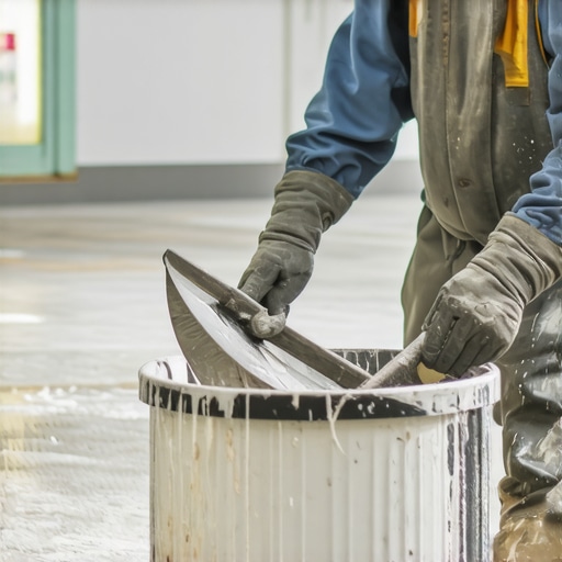 Professional Low-Speed Mixing for Self-Leveler A worker mixing floor leveling compound at low RPM to ensure a smooth, bubble-free surface.