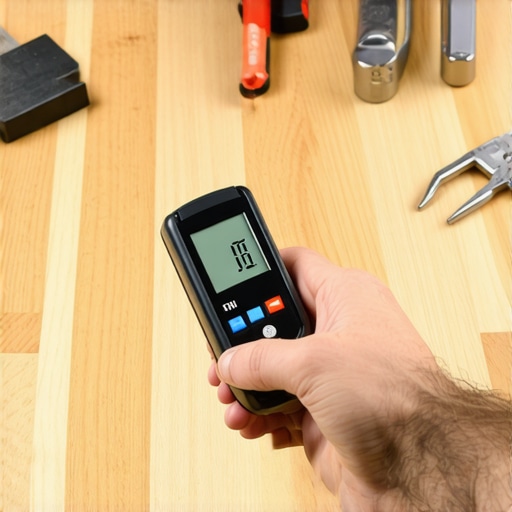 Professional Moisture Meter Testing A pro using a moisture meter on a hardwood floor to check for humidity levels before finishing the job.