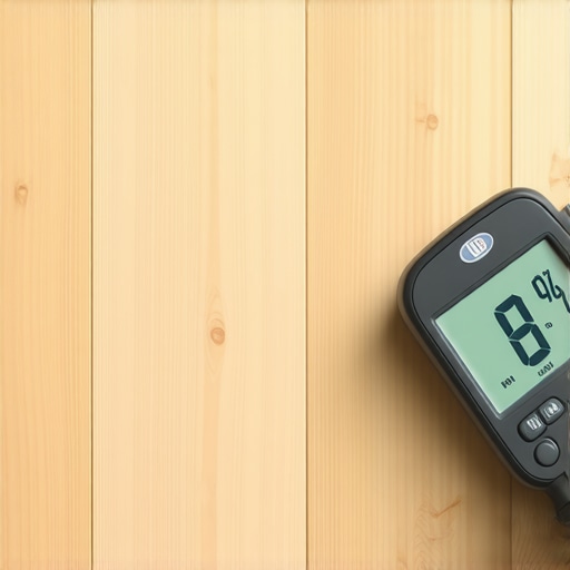 Professional Moisture Meter for Flooring Accuracy Digital moisture meter showing precise humidity levels on hardwood planks.
