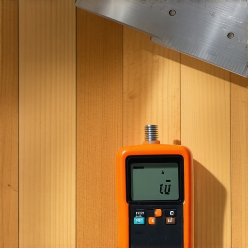 Professional Moisture Meter on Reclaimed Pine Using a pinless moisture meter to check the moisture content of reclaimed pine flooring during installation.