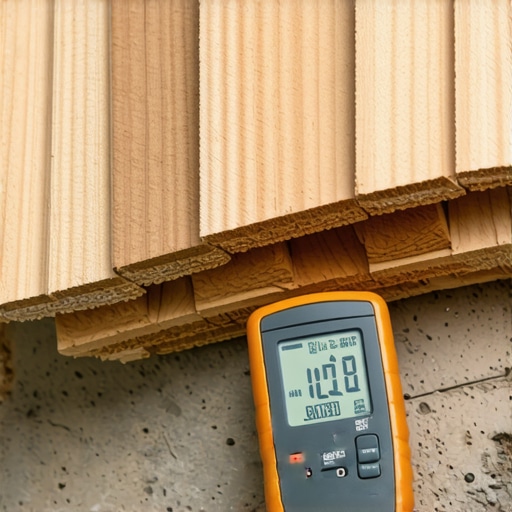Professional Moisture Testing for Subfloors A contractor using a moisture meter on a concrete slab before installing hardwood floors