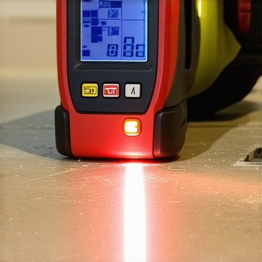 Moisture meter and laser level used on concrete subfloor