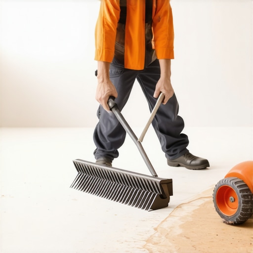 Contractor using a spiked roller on floor leveler