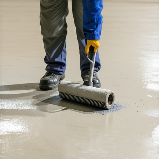 Applying self-leveling compound to a subfloor using professional tools for a smooth finish