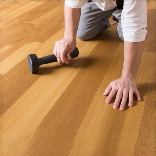 A person using a tapping block to install vinyl flooring correctly.