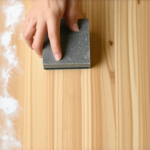 Sanding hardwood floor between finish coats Close-up of hand sanding a hardwood floor for a smooth finish