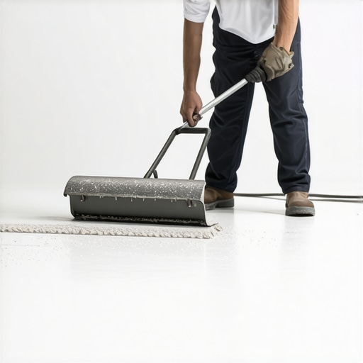 Scraping Leveler for a Perfect Finish Contractor scraping a dried self-leveling floor to prevent telegraphing
