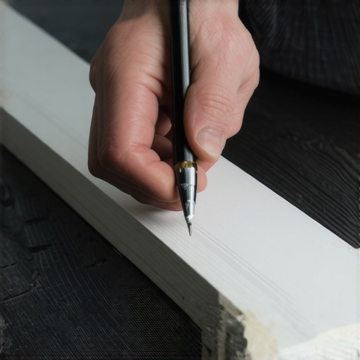 Scribing a baseboard to an uneven floor Close up of a compass tool marking a baseboard to match a wavy floor surface