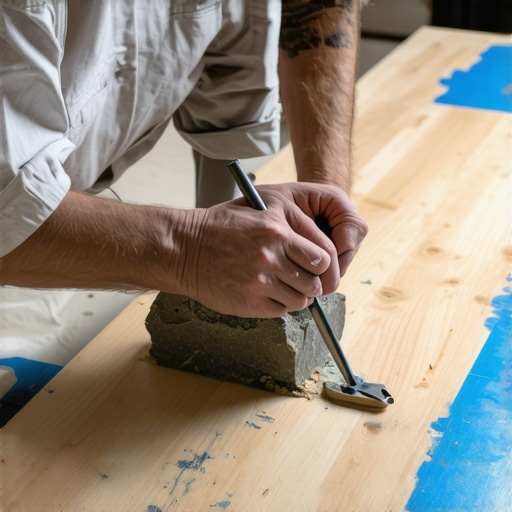 Scribing stone fireplace profile with a carpenter compass A carpenter scribing the rugged edge of a stone fireplace onto paper template for hardwood floor fitting