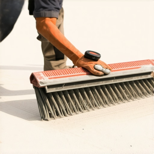 Spreading self-leveler with a gauge rake A pro using a gauge rake to achieve a uniform thickness of floor leveler.