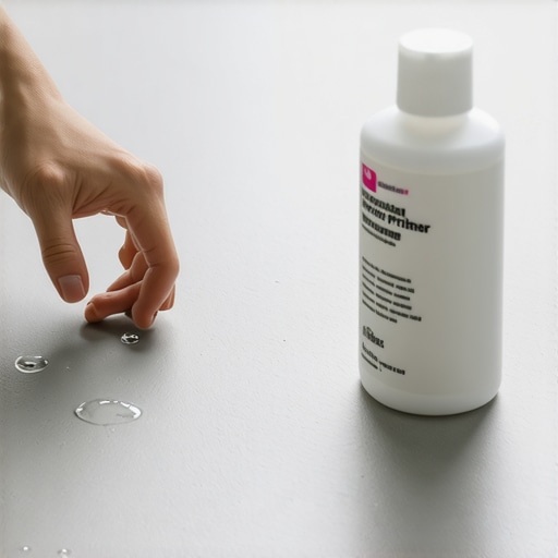 A person performing a water drop test on a concrete subfloor to check for porosity before applying floor leveler.