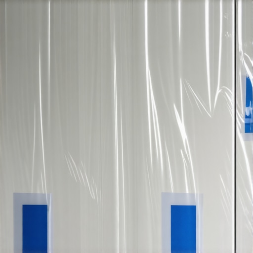A plastic sheet taped to a concrete floor showing condensation for a moisture test.
