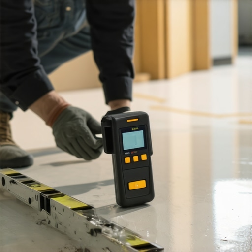 Professional contractor checking concrete moisture levels before installing floors.
