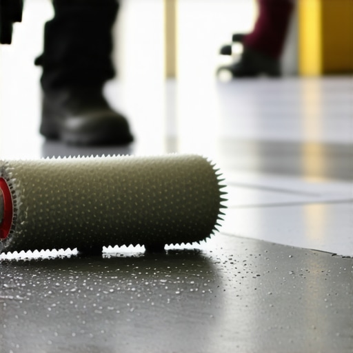 The Secret to Mirror-Smooth Self-Leveling Pours A professional spiky roller smoothing out leveling compound on a subfloor
