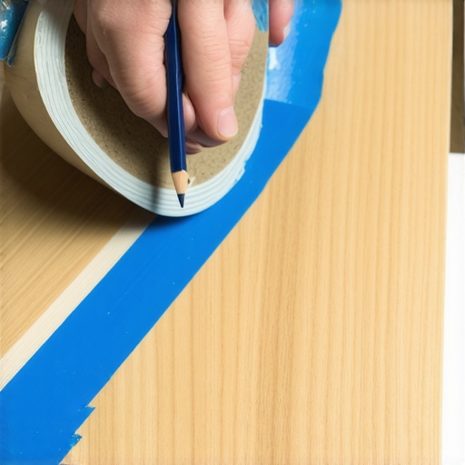 The blue tape trick for clean laminate cuts A person applying blue tape to a laminate flooring plank for a clean saw cut