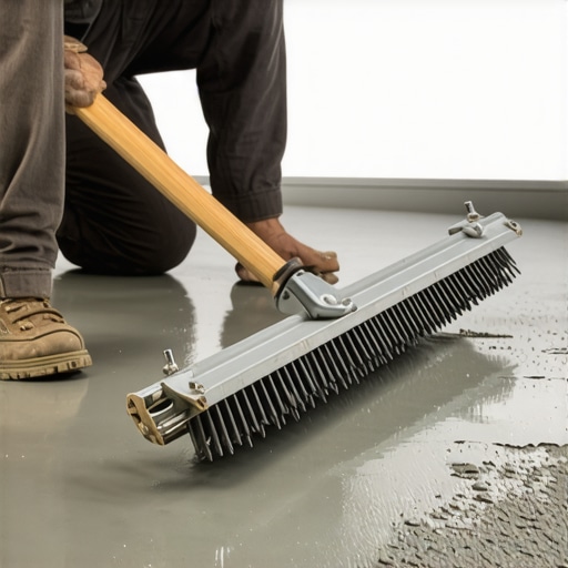 Using a Gauge Rake for Precise Leveling Professional using a gauge rake to spread self-leveling compound on a subfloor.