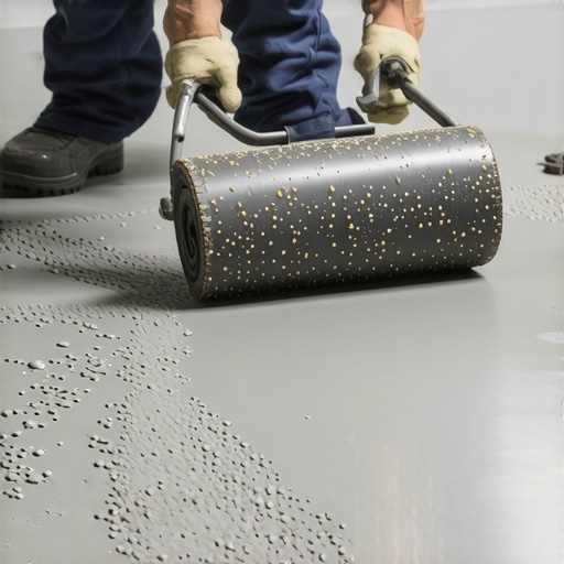 Using a Spiky Roller for Smooth Leveling Contractor using a spiky roller to remove air bubbles from self-leveling floor compound.