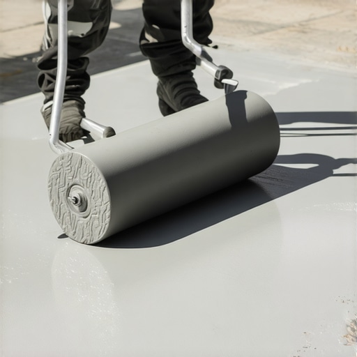 A spiked roller being used on liquid self-leveler to prevent pinholes and air bubbles.