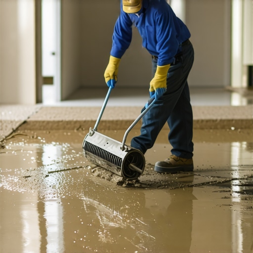 Installer using a spiked roller for smooth floor leveling