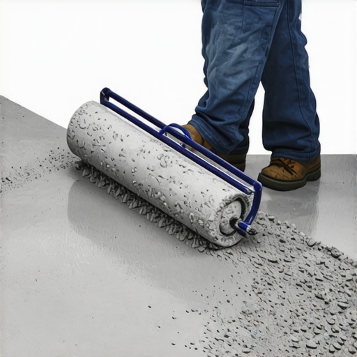 Professional installer smoothing floor leveler with a spiked roller