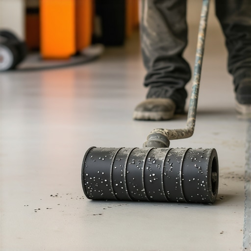 Using a spiky roller for a smooth subfloor Professional technique using a spiky roller on wet self-leveling compound to ensure a flat floor surface.